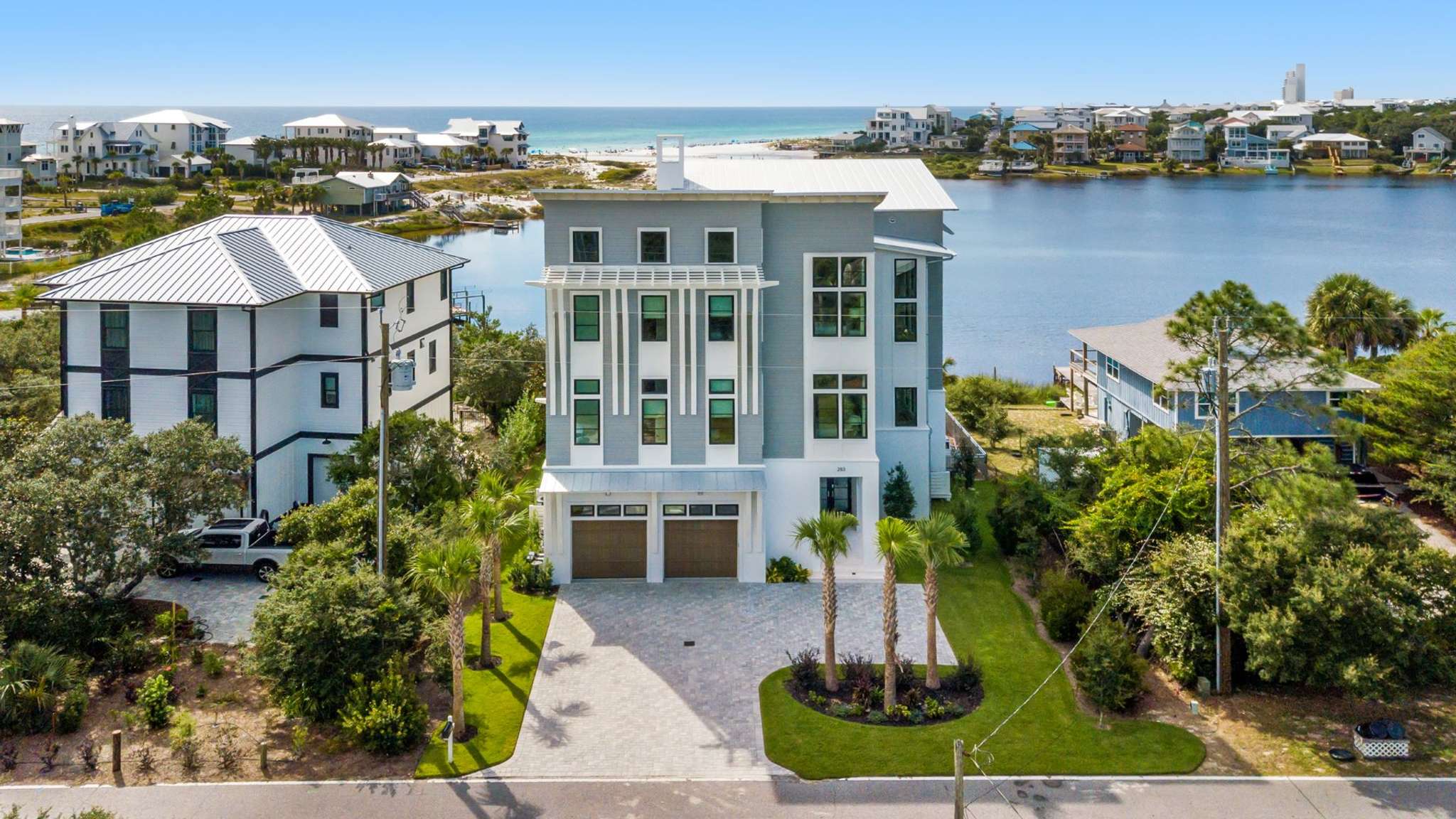Luxury vacation rental property at sunset